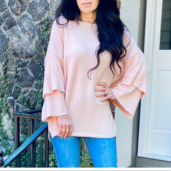 ShopEvelynne Sweaters - BOHO CHIC LAYERED SLEEVES PINK LOOSE FIT SWEATER